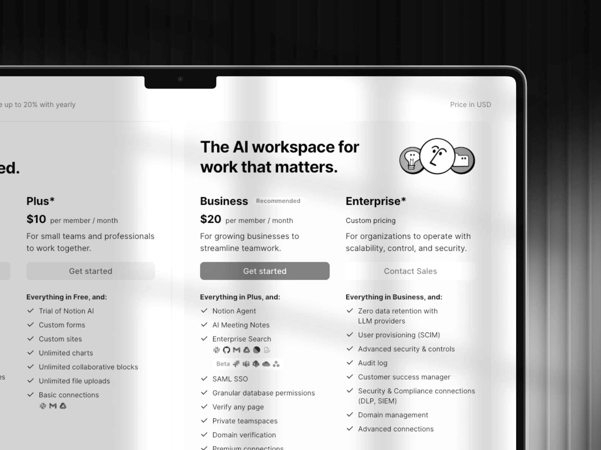 Notion Business plan pricing