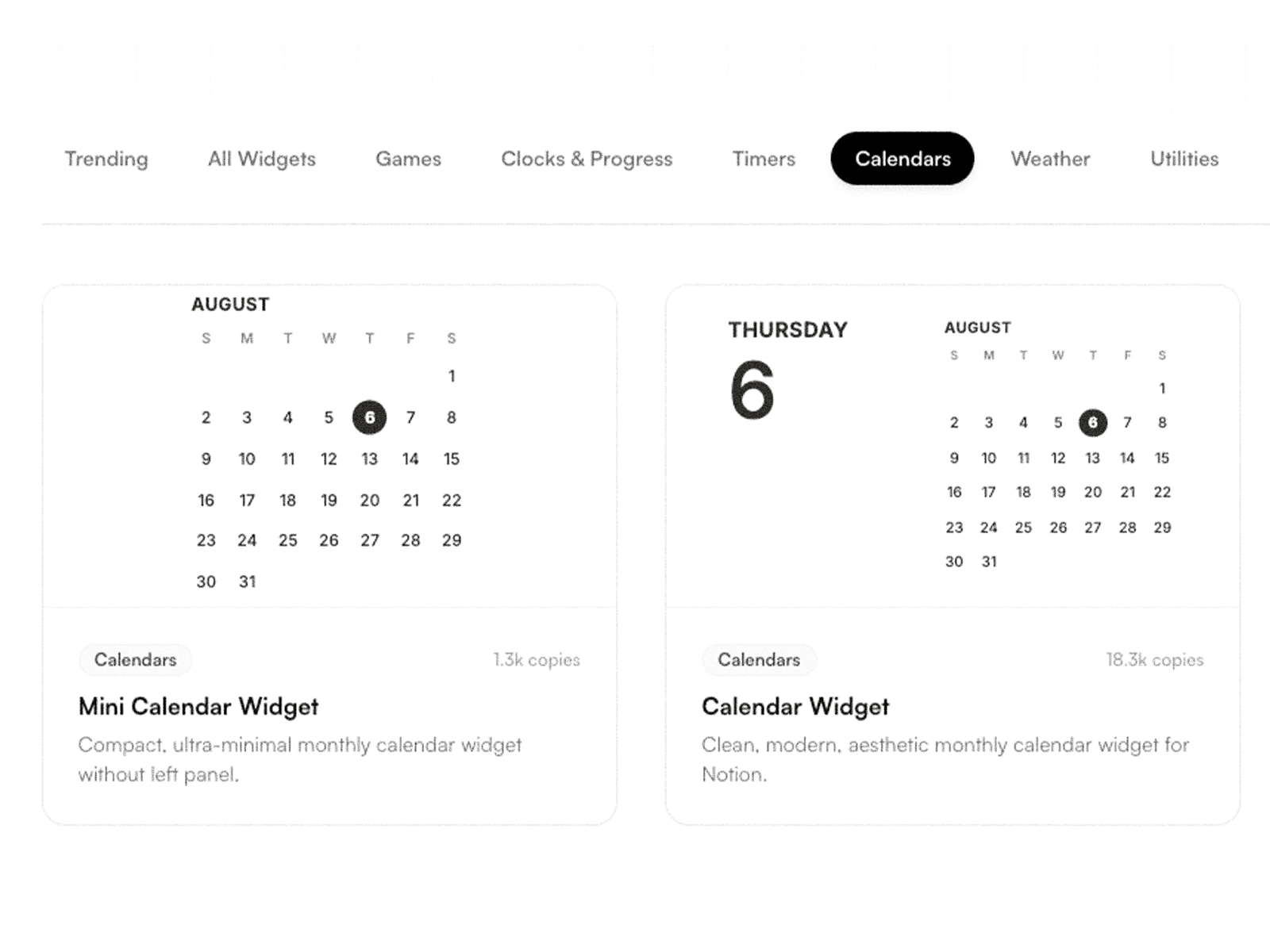 Calendar widget for Notion embedded inside a content planning page