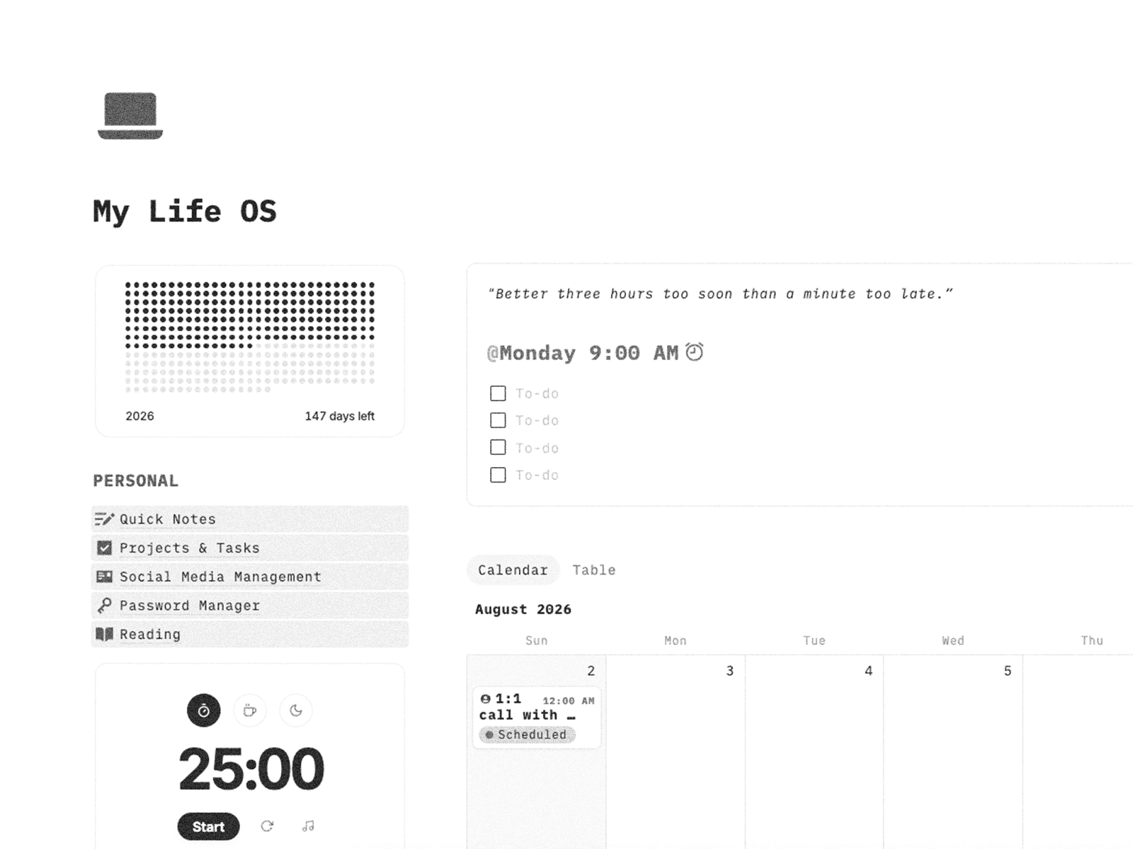 Example of a Notion widget embedded inside a Notion page using an Embed block